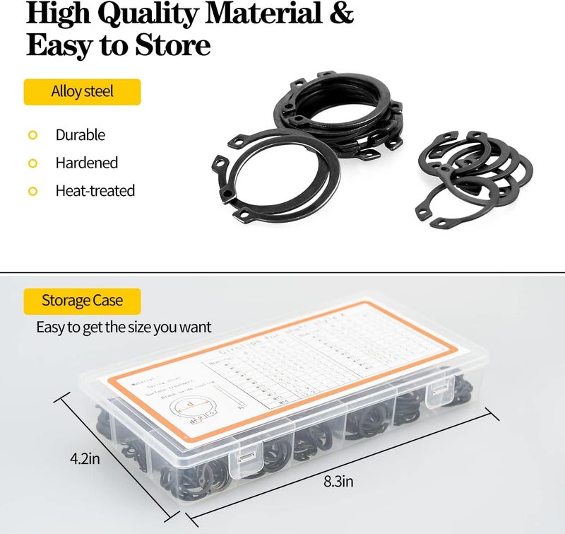 LFSEMINI Shop Assortment - 500pcs Retaining Ring Set, M4-M28, 21 Sizes Alloy Steel Circlip Snap Ring Set - Image 5